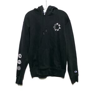 Champion Authentic Athleticwear Black Hoodie Sweatshirt Logo Sleeves Mens M